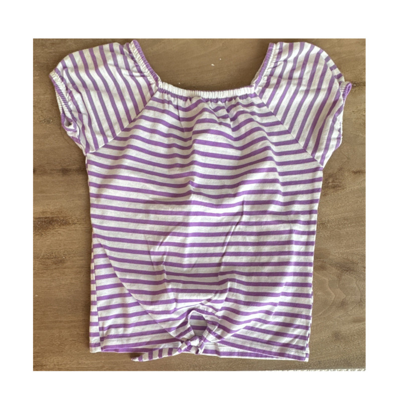 EUC The Children's Place Girls Purple White Striped Short Sleeve T-Shirt M (7/8)