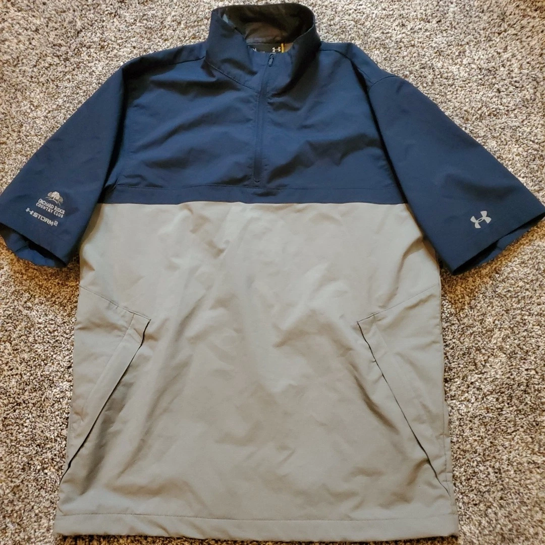 Under Armour STORM2 Mens Medium Jacket Blue Gray Short Sleeve 1/4 Zip Pullover