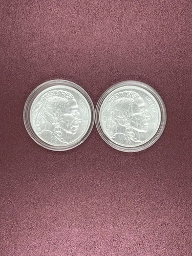 2 - Indian Head/Buffalo .999 Silver Rounds 1 Troy Oz Each