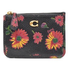 Coach Mini Skinny ID Case Flal Print Black Multicol Key Chain