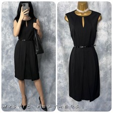 New M&S Black Keyhole Belted Dress Size 8 Sleeveless Elegant Occasion Business