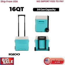 Igloo 16 QT Laguna Hard Side Ice Chest Cooler with Wheels, Aqua Blue New