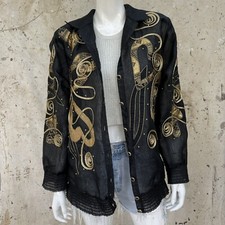 Vintage Cach Sheer Black Gold Organza Jacket