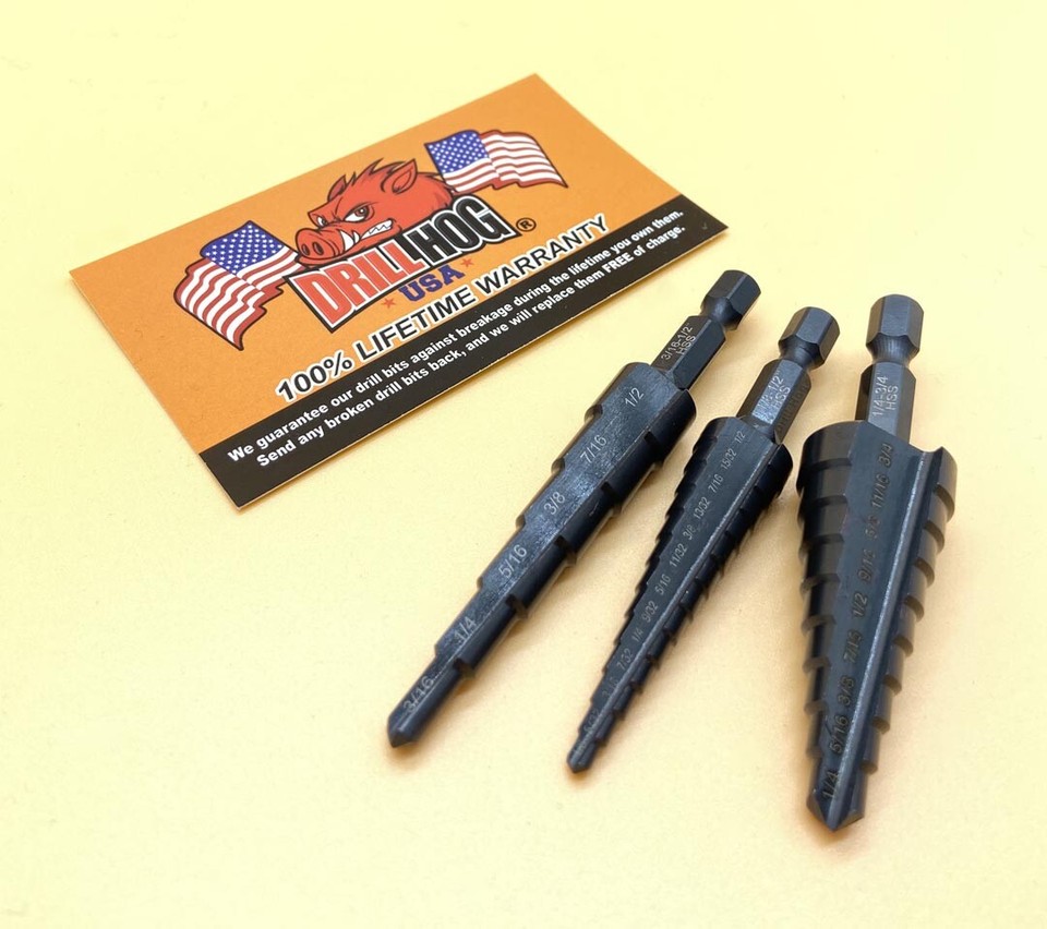 Set 3 Punte Trapano Step UNIBIT Drill Hog - Per Fori Precisi Da 1 4 A - Foto 4