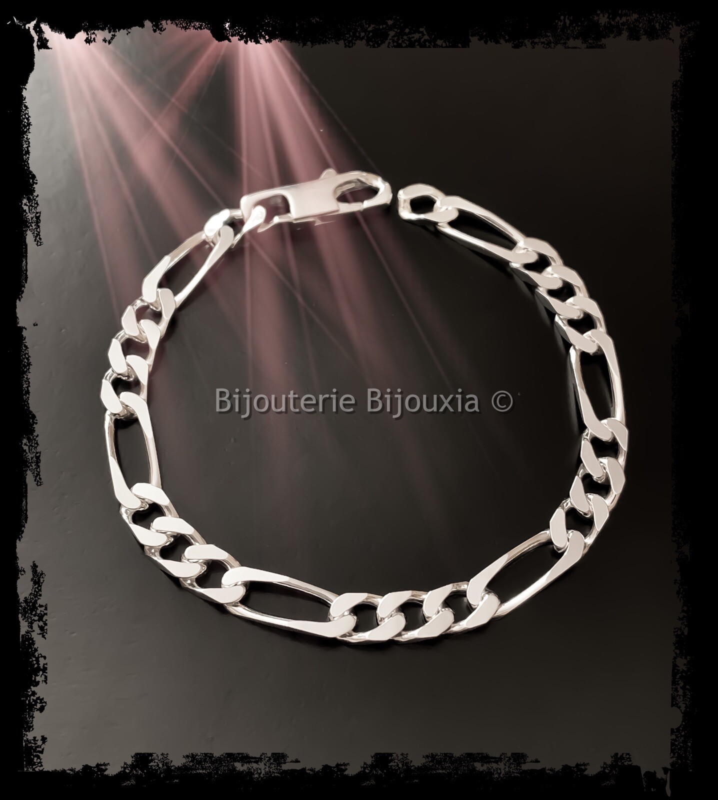 Bracelet argent 925 homme maille Figaro 6mm gourmette argent massif 21cm