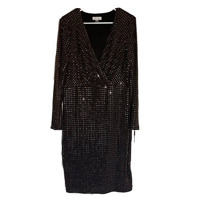NWT Calvin Klein glitter knit surplice cocktail party dress 14 Black copper  NYE | eBay