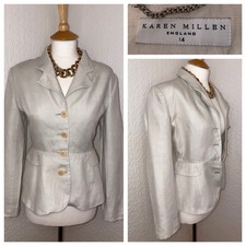 Karen Millen Linen Flax Stone Beige Cream Blazer Jacket Coat Uk 14