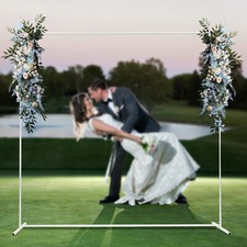 Wedding Arch Backdrop Stand Square Balloon Metal Frame w/White Cloth Cover