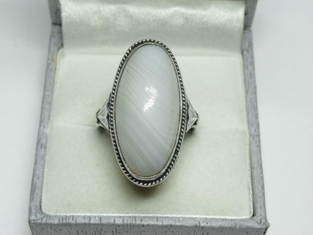 Vintage Soviet Russian Sterling Silver 875 Ring  Agate, Women's Jewelry Size 8.5 Nowa niska cena
