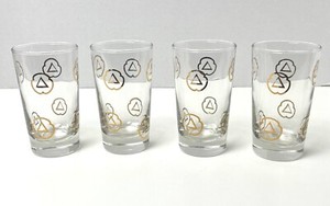 4 Vintage Cities Service Citgo Drink Cocktail Juice Glasses Gold Emblems RARE