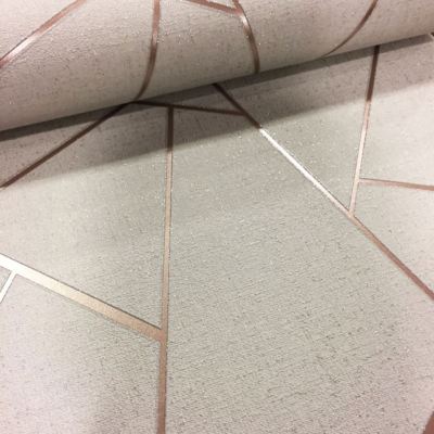QUARTZ FRACTAL METALLIC WALLPAPER - BEIGE / ROSE GOLD FD42282 - FINE DECOR