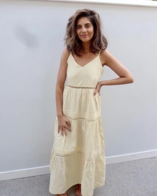chinese dress ladies Linen Gather Dress
