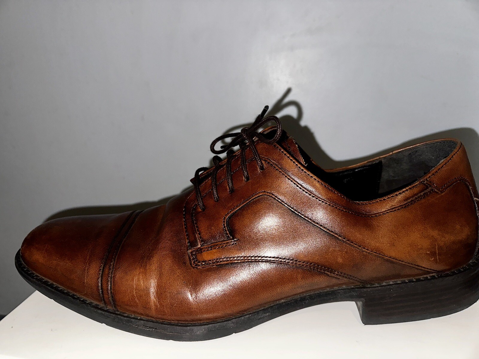 SAOLA Johnston Murphy Larsey 2 taglia 12 M tomaia in pelle con cappuccio e lacci Oxford marrone