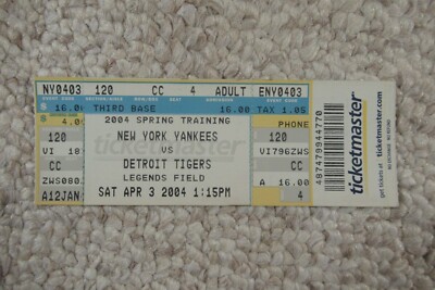 NEW YORK YANKEES VS DETROIT TIGERS 4/3/2004 FULL TICKET ~ SPRING TRAINING