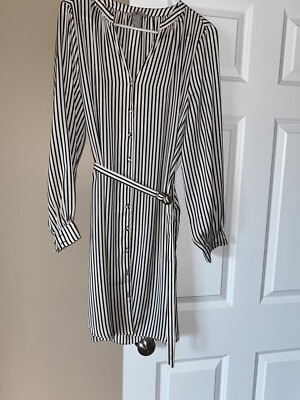 h&m black and white striped dress H & M Striped Wrap Dress - Size M- Black & White Midi - New