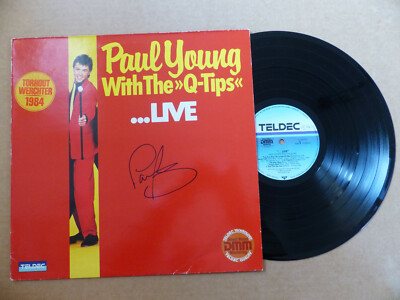 PAUL YOUNG signed Autogramm signiert WITH THE Q-TIPS LIVE Vinyl Schallplatte LP
