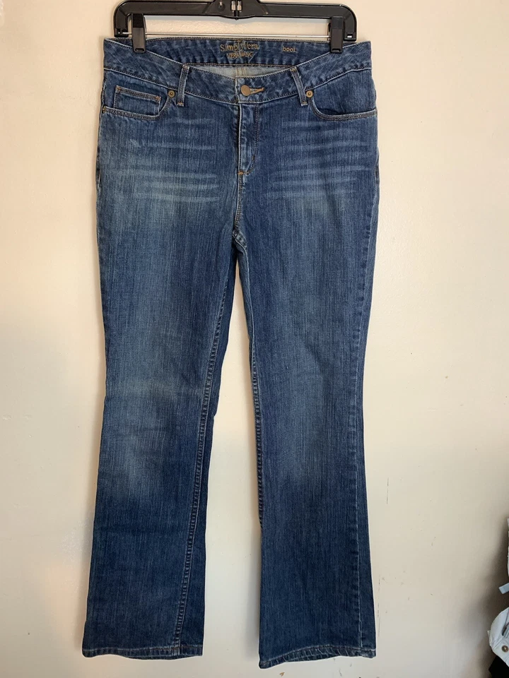 Pantalones de mezclilla Simply Vera Wang corte bota para mujer 8 azules tiro bajo mezcla de algodón Foto 2 de 4