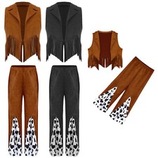 Girls Cowboy Vest Halloween Set Stylish Flared Pants Fancy Dress Party Outfit