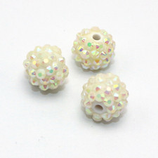 20 White with AB Luster Acrylic Rhinestone Pave DISCO Ball Beads 14mm Spacer