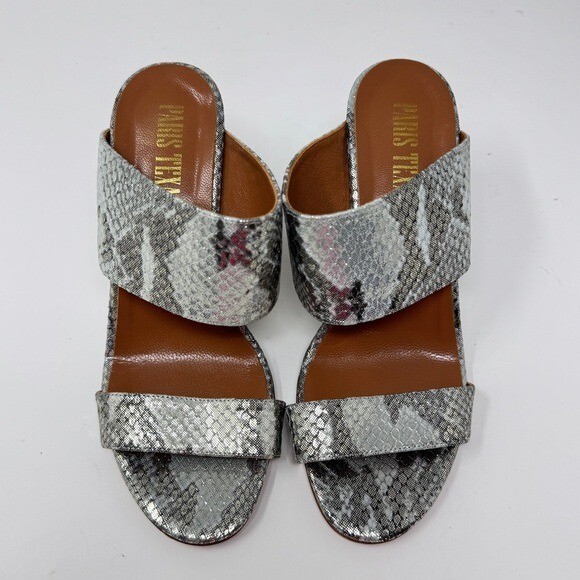 PARIS TEXAS Lamé Python-Embossed Leather Wedge Mu… - image 5