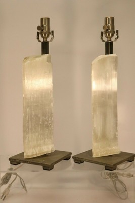 Pottery Barn Selenite Desk Table Lamp Pair No Shade Gypsum Ebay