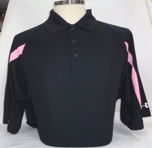 NEW MENS UNDER ARMOUR GOLF S/S HEATGEAR SOLID POLO SHIRT, BLACK, PICK A SIZE - Picture 1 of 2