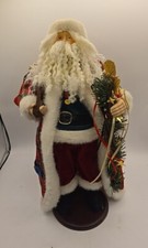 VINTAGE HAND CRAFTED SANTA W/ BAG OF TOYS, 17" TALL, WOODEN BASE