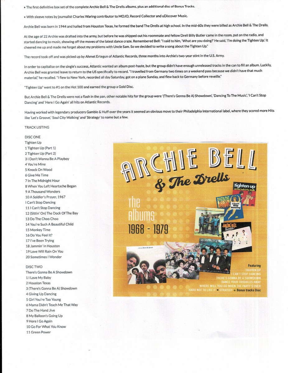 ARCHIE BELL & THE DRELLS - THE ALBUMS 1968-79 (5CD 2024) NEW*79