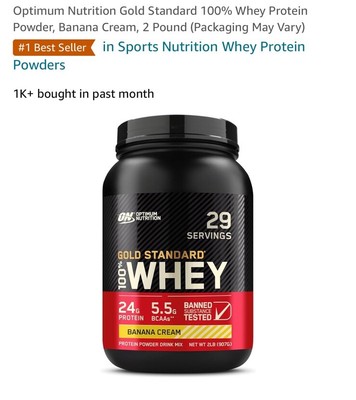 Gold Standard 100% Whey, Banana Cream, 2 lb (907 g) - 08/2025