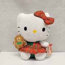 Ty Hello Kitty Christmas Gingerbread Doll Plaid Dress Beanie Baby Plush Sanrio