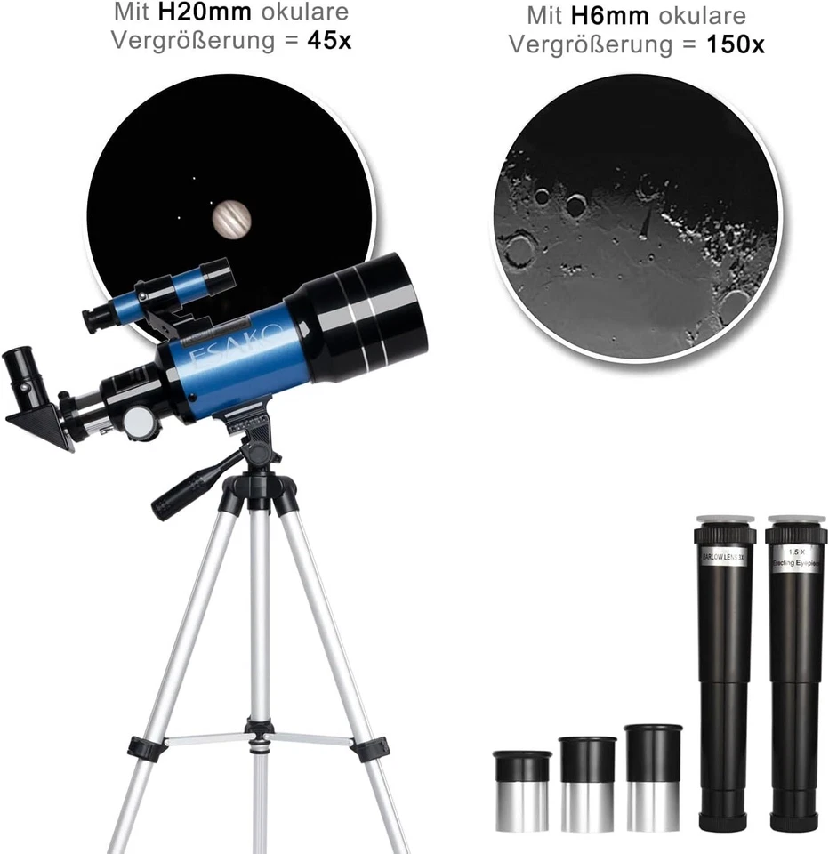 Teleskop für Kinder & Einsteiger 70mm Blende Tragbares Teleskop Astronomisches L - Bild 2 von 4