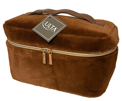NEW ULTA Beauty Brown Faux Fur Makeup Toiletry Travel Case Zip Around Handle