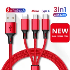 3 in 1 USB Micro Type C Fast Charging Cable Cell Phone Tablet Tab Cord Charger