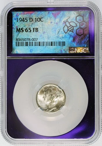 1945 D Mercury Dime NGC MS 65 FB Full Bands Gem 10C Coin - Purple Core Slab
