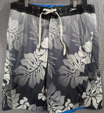 Speedo Hawaiian Floral Print Men's Board Shorts Black Swim Trunks Sz M Beach