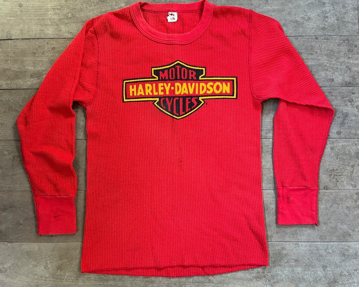 Vintage 80s Harley Davidson 3d Emblem Thermal LS Shirt 17.5x26 