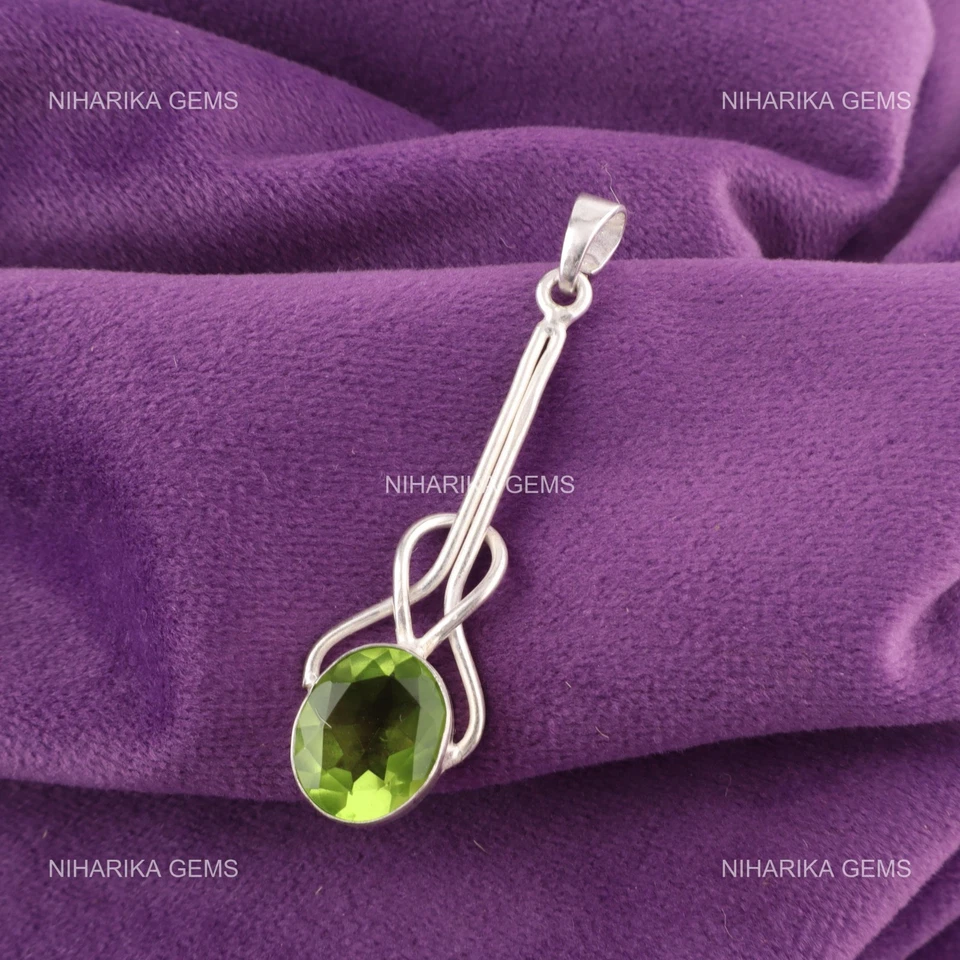 Oval Peridot Stein Sterlingsilber Verlobung Jubiläum August Anhänger Schmuck - Bild 4 von 4