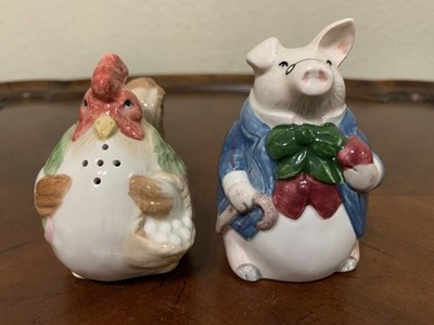 Fitz & Floyd Pig & Hen Salt & Pepper Shakers Set 1987 Bacon & Eggs