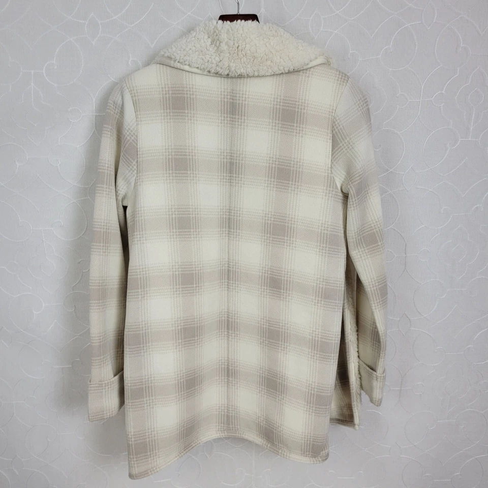 Chaqueta Abercrombie & Fitch Mujer Pequeña Crema Cuadros Forrada Sherpa Frente Abierto Foto 2 de 4