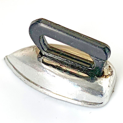 dollhouse miniature clothes iron 1960s 1970s style sewing room plastic chrome B