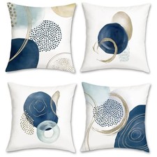 Abstract Boho Throw Pillow Covers 18x18 Inch Set of 4, Modern Geometric Blue