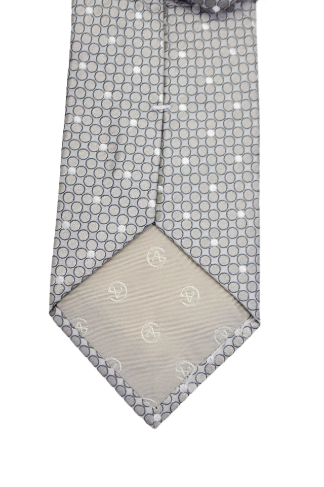 Giorgio Armani Mens Silk Polka Dot Wide Width Necktie Gray Navy Blue - Image 3 of 4