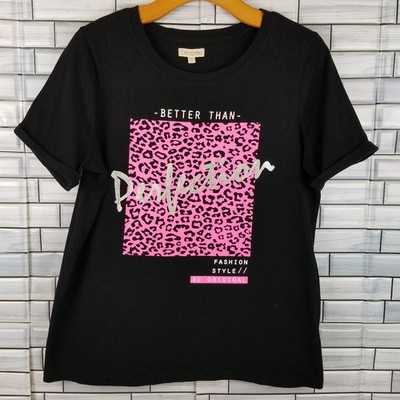 Desiree Shirt Womens M Black Better Than Perfection Pink Cheetah Print Graphic