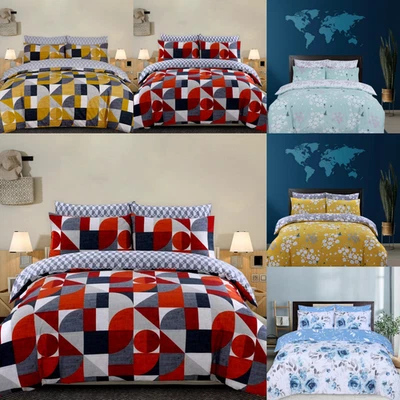 100% Pure Cotton Reversible Duvet Cover Set with Pillowcase Single Double King