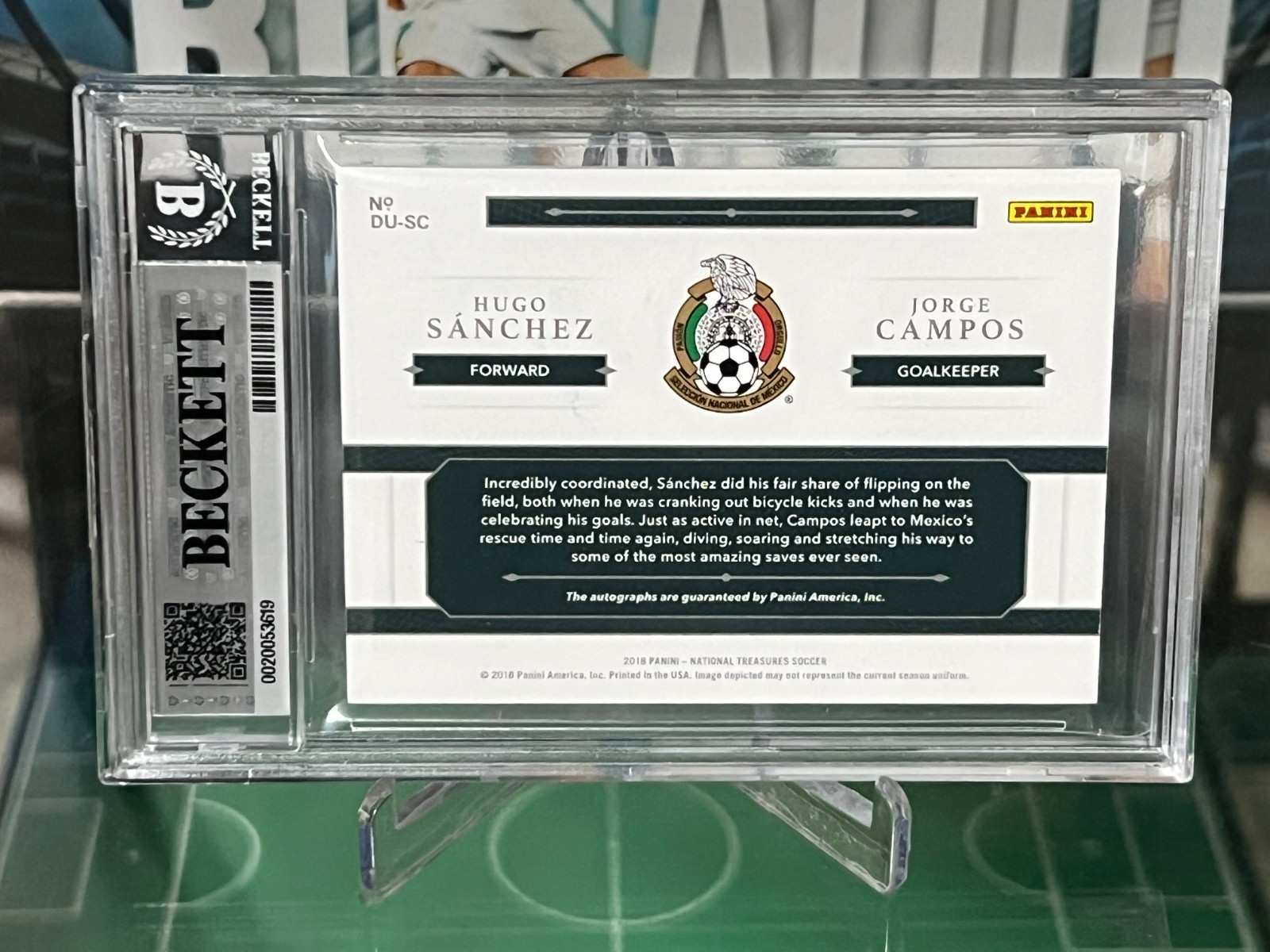 2018 Panini National Treasures Hugo Sanchez Jorge Campos Dual Auto /35 BGS 8 view 4