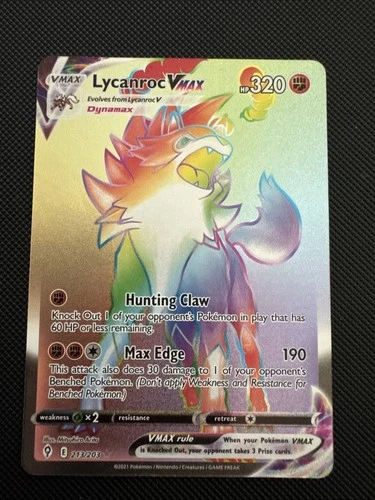 Pokémon TCG Evolving Skies Lycanroc VMAX Holo Secret Rare  213/203 Rainbow NM