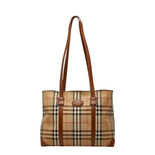 Burberry Canvas Leather Pvc Tote Bag Women Beige One Size