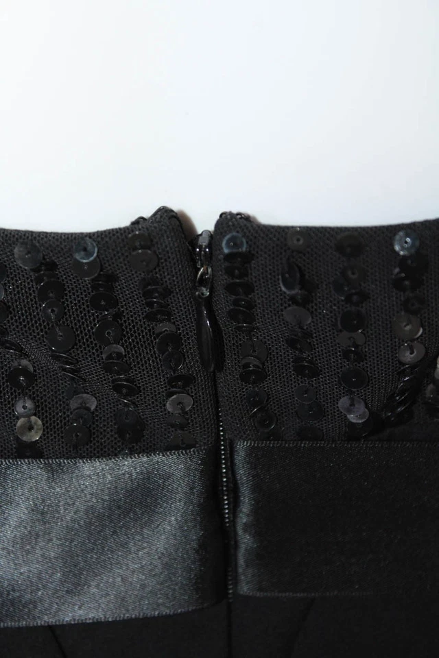 Vestido negro BCBG Max Azria para mujer bordado con lentejuelas con volantes y cremallera atada talla 8P Foto 4 de 4