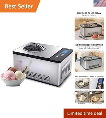 Luxurious 2.1 Qt Automatic Ice Cream Maker with Built-In Compressor & LCD Timer