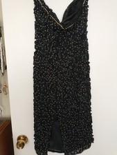 Formal Black Dress. Intricate Gold and Black Beading. Just Past The Knee. Size 6